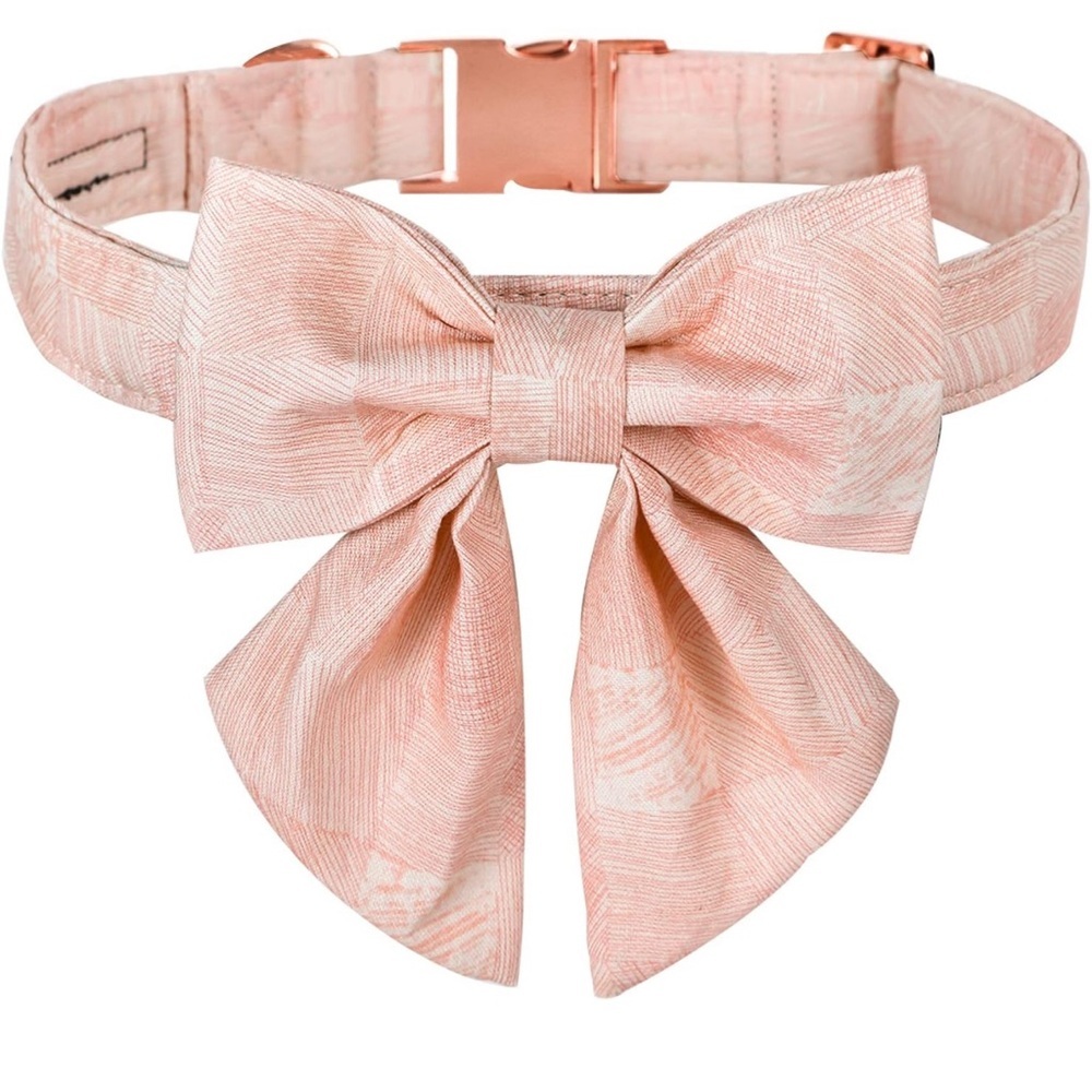 New! Maca Bates Pink Twill XS Dog Collar and Bow Tie Set